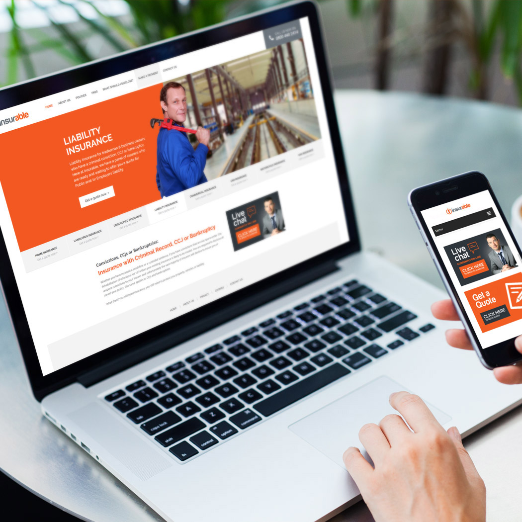 Insurable homepage - Desktop and Mobile View
